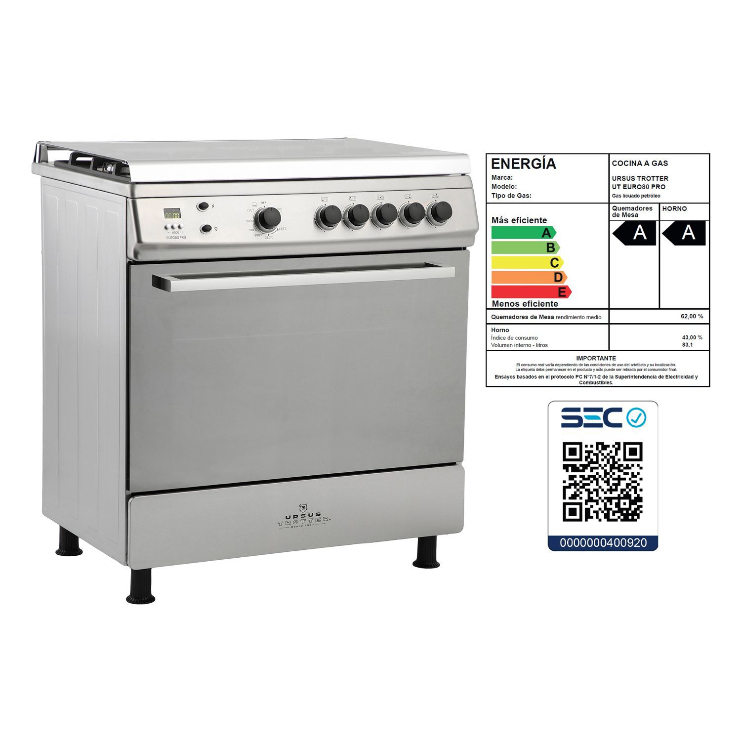 Cocina A Gas Ursus Trotter UT EURO80 PR / 5 Quemadores image number 12.0